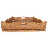 Scalloped Rattan & Glass Serving Tray