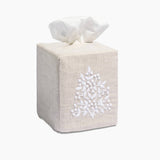 Jardin Linen Tissue Box Cover: White on Natural