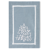 Jardin Linen Oblong Cocktail Napkin: White on Sky Blue