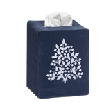 Jardin Linen Tissue Box Cover: White on Natural