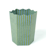 Blockprint Scallop Waste Bin / Storage Bin in Green and Blue Stripes