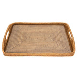 Rectangular Rattan and Glass Serving Tray