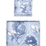 Nesting Scalloped Hand-Marbled Trays in Ocean Wave: Small Tray