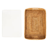 Rectangular Rattan and Glass Serving Tray
