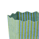 Blockprint Scallop Waste Bin / Storage Bin in Green and Blue Stripes
