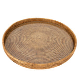 Round Rattan & Glass Serving Tray