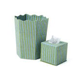 Blockprint Scallop Waste Bin / Storage Bin in Green and Blue Stripes