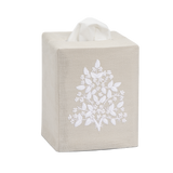 Jardin Linen Tissue Box Cover: White on Taupe