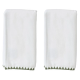 Weezie Stitched Edge Powder Bath Towel Green on White Set