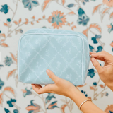 Weezie Blue Trellis Patterned Toiletry Bag