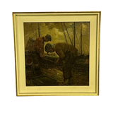 Framed Fishermen Oil Painting