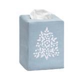 Jardin Linen Tissue Box Cover: White on Natural