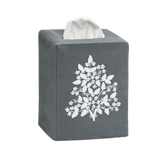Jardin Linen Tissue Box Cover: White on Sky Blue