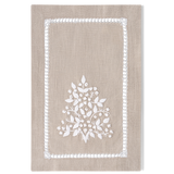 Jardin Linen Oblong Cocktail Napkin: White on Taupe SET OF 4