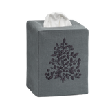 Jardin Linen Tissue Box Cover: White on Sky Blue