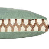 Margot Light Green Velvet Pillow w Brown Trim