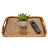 Rectangular Rattan and Glass Serving Tray