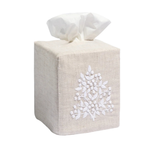 Jardin Linen Tissue Box Cover: White on White